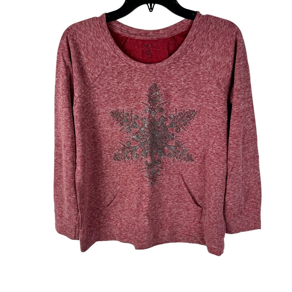 Style & Co. Holiday Winter Sweatshirt Top Size Small Red Marled Pocket